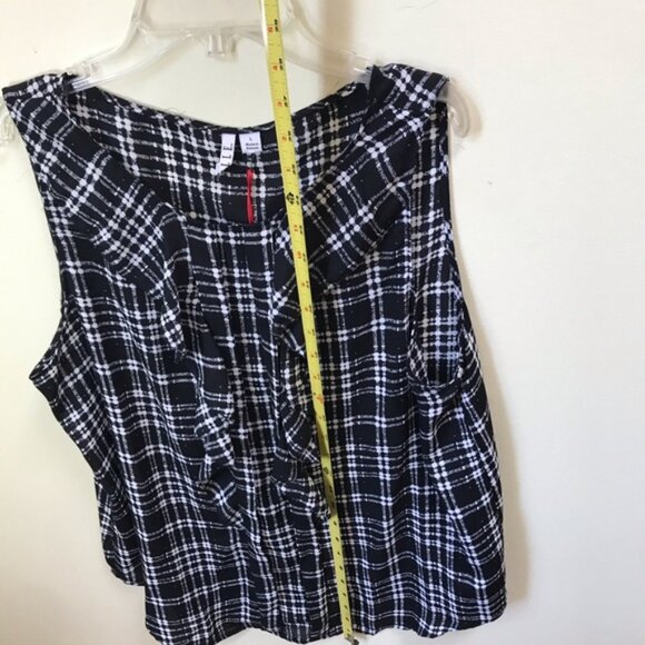 Elle NEW Check Cascade Ruffle Blouse Top Lightweight Shirt Sheer Flowy Crew L - Picture 7 of 12